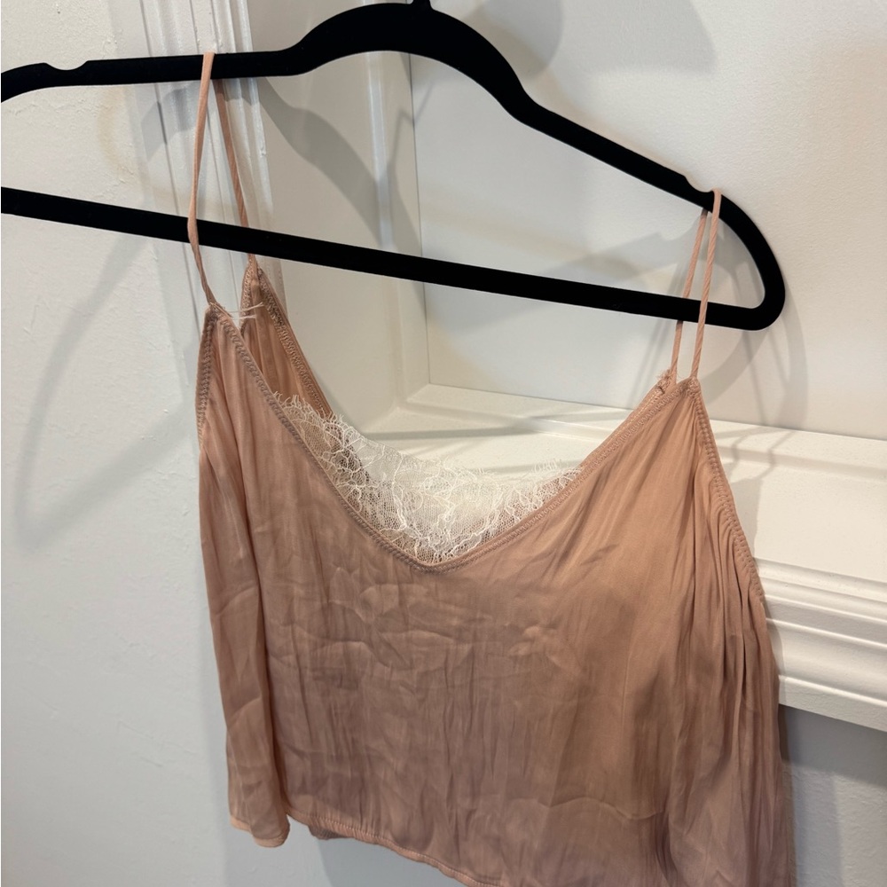 Bershka Tan Lace Trim Tank Top